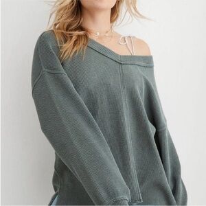 Aerie Wonder Textured Shirt Oversize Loungewear Comfy XS